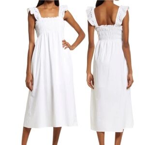 New French Connection 0 Isla Smocked Organic Cotton Midi Dress